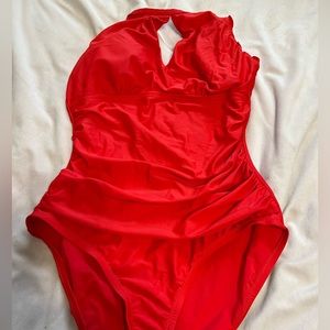 Red one piece bathing suit